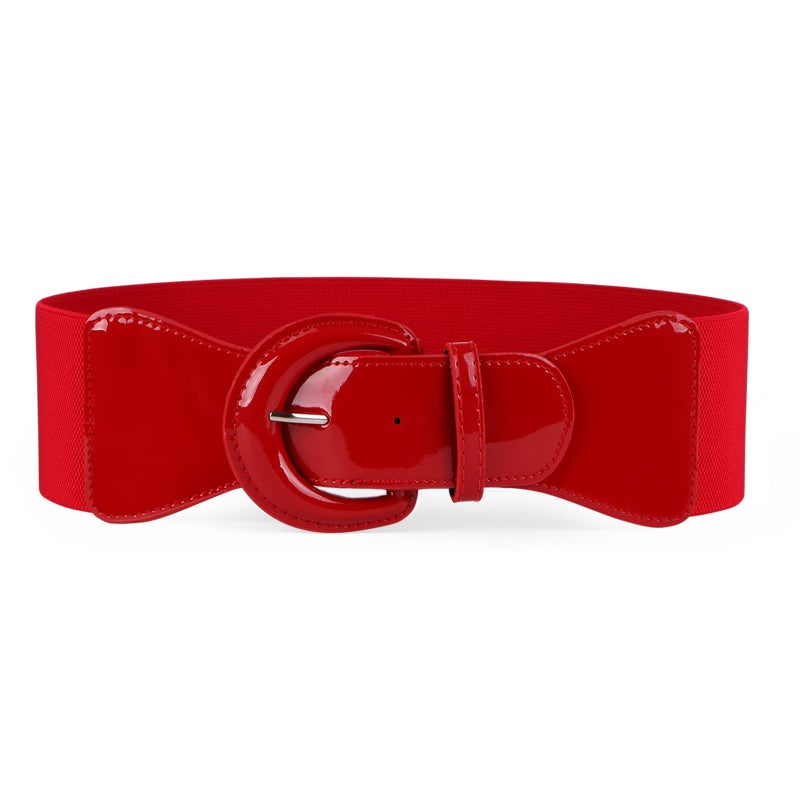 JASGOOD Women Wide Stretch Belt,Vintage Chunky Buckle Elastic Waist Belts Patent Leather Belt 50s Belt for Dress - Image 1